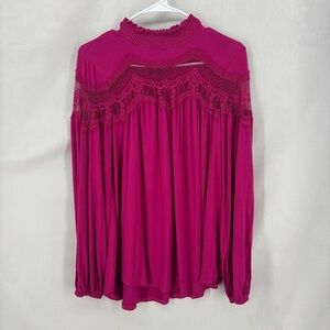Chic Fuchsia Lace Sleeve Women's Blouse